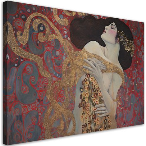 Tableau sur toile Femme rouge abstraite - G. Klimt 90x60 (1/5)