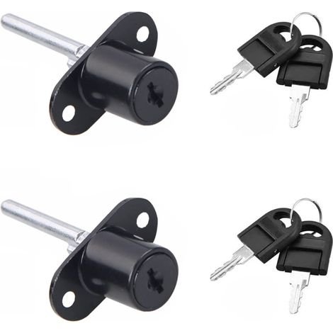 Serrure à Tiroir 2 Pièces avec Clé pour Meubles,Armoire et Vitrine – Serrure à Piston Diamètre 16 mm,Longueur 61 mm,Noir (1/5)