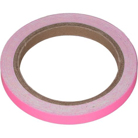 Ruban fluorescent rose 20mm brillant dans le noir, 10m pour murs lisses et escaliers, chargé sous lumière UV. (1/5)