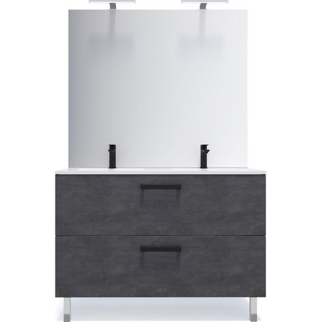 Meuble de salle de bain suspendu avec pieds double vasque intégrée 120cm 2 tiroirs Ardoise métallisée + miroir - Chelsea (1/5)