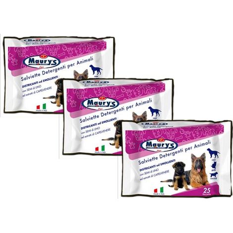 KIT SET 3 PZ MAURY'S PET SALVIETTE DETERGENTI PER ANIMALI 25PZ (1/2)