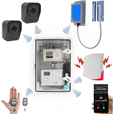 Kit "hangar agricole" - Point d'alerte GSM IP65 + 2 détecteurs de mouvement + 1 d'ouverture + 1 sirène (DA600+/KP) (1/5)