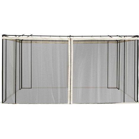 Rideaux en maille de remplacement pour tonnelles de jardin 3 x 4 m – Moustiquaires avec fermetures éclair – Polyester – Noir (1/5)