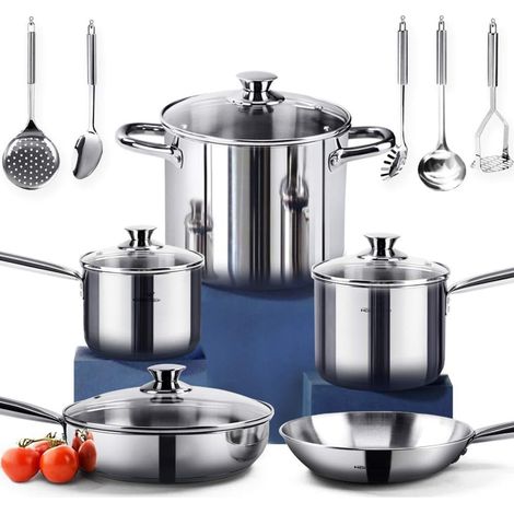 14 Piece Nickel Free Stainless Steel Cookware Set - Nickel Free Pots and Pans - Non Toxic Stainless Steel Cookware Set - Healthy Induction Cookware (1/5)