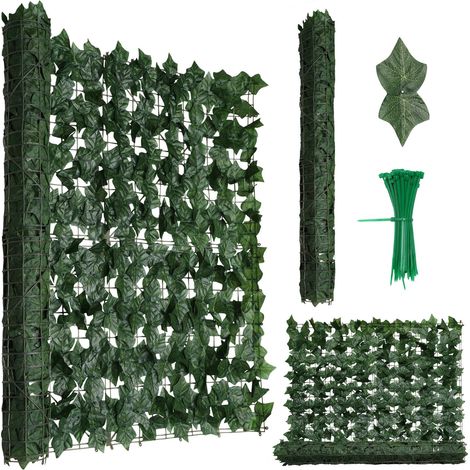 Jiubiaz Siepe artificiale 1 x 3 m, frangivista estensibile con foglie di patata dolce verde scuro, pannello decorativo per balcone, terrazza e giardino, con 100 fascette da 10 cm