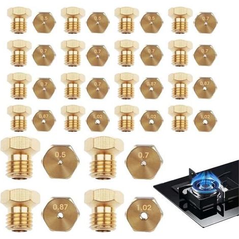 20PCS Gicleur Gaz de Ville Laiton,Gicleur Gaz Butane 4×0.5mm,4×0.87mm, 4×1.02mm, 8×0.7mm, Adaptateur GPL Bouteille Plaque de (1/5)