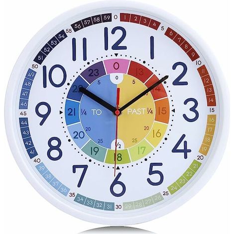 Green Mobility-Horloge murale d'apprentissage pour enfants Couleurs arcenciel Horloge murale silencieuse École Chambre d'enfant Salon 30cm (1/5)