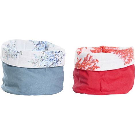 Set de 2 corbeilles à pain rondes en coton motifs corail 16x16x10cm