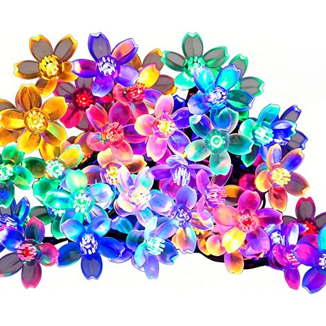 12 Meter lange Solar-Lichterkette – LED-Blumenbirne & Solar-Lichterkette – Wasserdicht für den Außenbereich & Kleine Kirschblüte – Bunt (1/5)