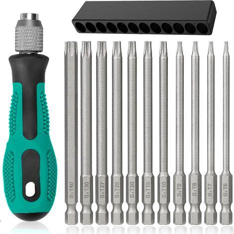 13 Pièces Tournevis à Main Sets, Tige Hexagonale 100mm de Long Avec 1 Poignée Manuelle S2, 1/4 Inch Torx Tournevis Bits à Tige Hexagonale de Précision T6-T40 pour la Réparation de Machines (1/5)