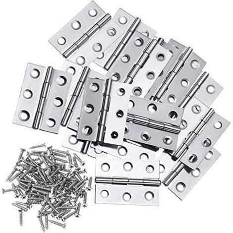 10Pcs Charnière En Acier Inoxydable Charnières 3 Pouces Se Pliant Charnière Connecteurs Pour La Maison Meubles Matériel Armoire Garde Porte Tiroir (avec 60Pcs 3  12mm Vis)