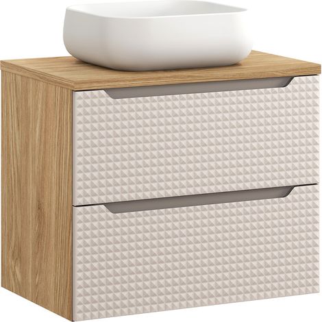 Waschtisch 70cm Mallory mit 2 Schubladen, Beige und Holzoptik