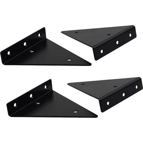GDHZS- 4 Pièces Supports d'étagère Flottants, Supports à Tablettes Muraux Triangulaires Invisibles avec Vis, Equerre Etagere Murale Métal pour étagère pour Déco Salon, Chambre (130 × 135mm)-Noir (1/5)