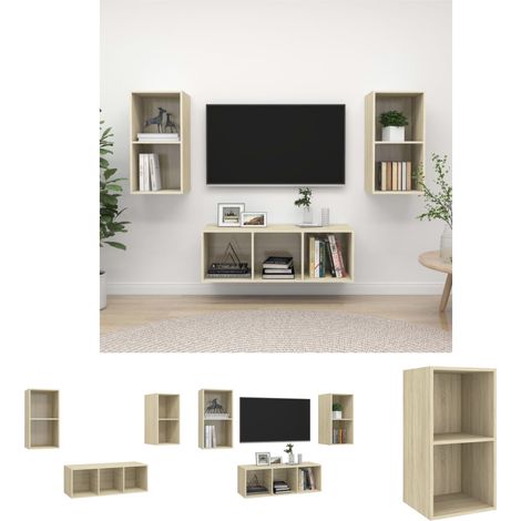 Holzwerkstoff - vidaXL 3-tlg. TV-Schrank-Set Sonoma-Eiche Holzwerkstoff - Sonoma-Eiche (1/5)