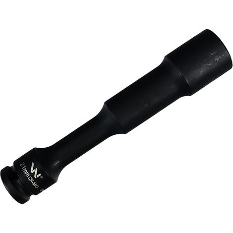 Vaso de impacto de 1/2", hexagonal delgado, muy largo, con orificio pasante, fabricado en acero CrMo de 21 mm, longitud 150 mm, utilizado en mecánica para llaves de impacto, Waryński (1/2)