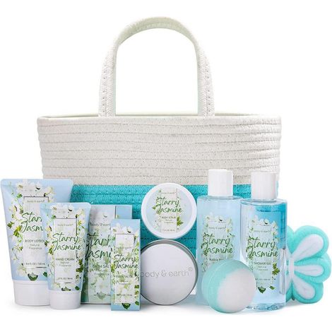 Jasmin Badeset 11 tlg. Frauen Geschenkkorb Ätherisches Öl Duschgel Schaumbad (1/5)