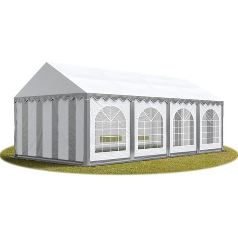 Tente Barnum de Réception 4x8 m PREMIUM Bâches amovibles PVC 750 N gris-blanc + Cadre de Sol Jardin