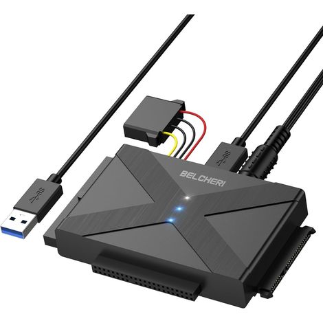 Adaptateur USB 3.0 vers IDE et SATA, Adaptateur Disque Dur Externe Universel 2.5" ou 3.5" SATA ou IDE HDD SSD, Convertisseur avec Alimentation 12V (1/5)