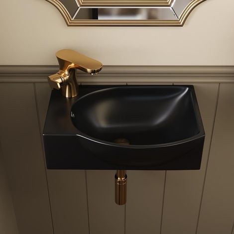 Lavabo Mural en Céramique Blanche avec Trop-Plein 305x240 mm (1/5)