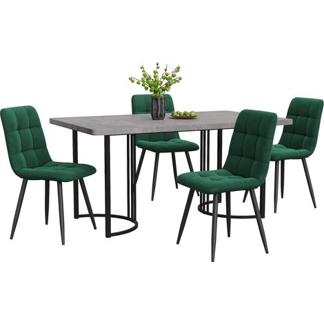 Ensemble de salle à manger 5 pièces 140 x 80 cm, table effet marbre gris avec 4 chaises en velours vert, pieds métal réglables pour cuisine moderne - CHICFURN (1/5)