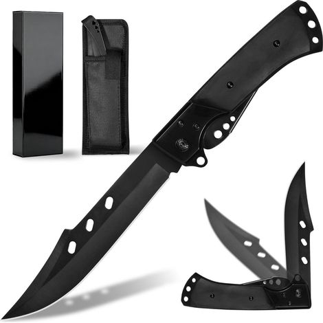 Klappmesser 14cm Klinge 440C Stahl Holzgriff mit Nylonscheide für Camping