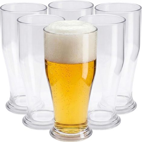Mehrweg Kunststoff Bier Glas 520 ml kratzfest - 6er Set - Camping Weizenbierglas wiederverwendbar
