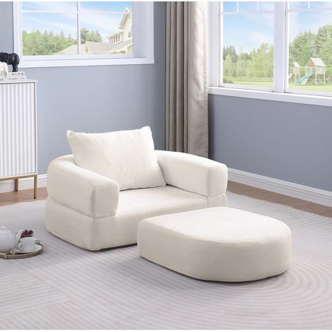 Canapé modulable réversible beige en chenille avec assise large et configuration flexible (1/5)