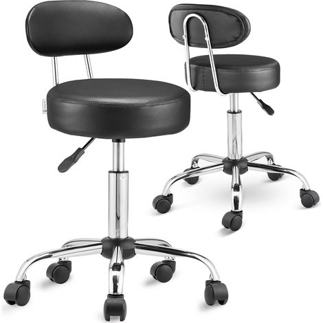 CASARIA® Rollhocker mit Lehne Höhenverstellbar 10cm Polsterung 360°C Drehbar 46-60cm Sitzhöhe Küche Bürohocker Drehhocker Arbeitshocker Hocker 2er Set Schwarz