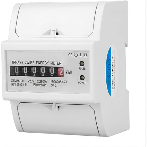 Compteur d'Énergie, Digital 1 Phase 2 Wire 4P Compteur d'Énergie Électrique Monophasé Compteur sur rail DIN Electric Meter Electronic KWh Meter 220V (20(80) A) (1/5)