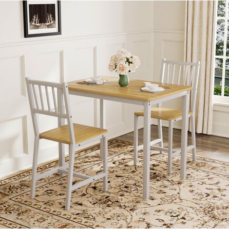 Essgruppe mit Tisch und 2 Barhockern 90 x 60 cm, Industrie-Stil, Natur/Weiß HAVRYA (1/5)