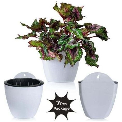 Jardinières Suspendues à Arrosage Automatique Lot de 7 Deco Mural Pot de Fleur Interieur, Exterieur Decoration Murale Fenêtre Blanc Plastique (1/5)