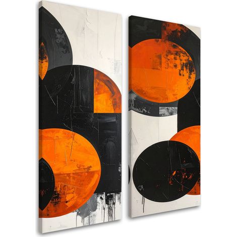 Tableaux sur toile lot  Abstraction géométrique orange 2 x 20x40