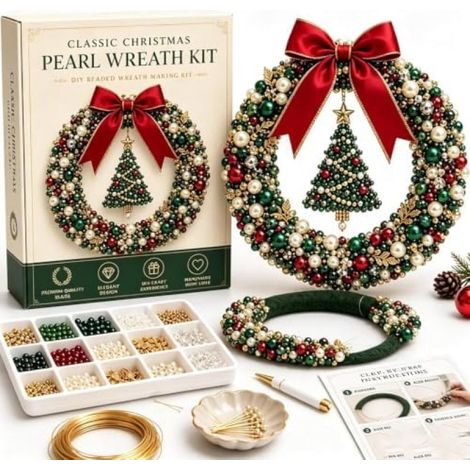 Irovami Couronne de Noël perlée à faire soi-même, décoration de porte faite main, couronne de Noël perlée - A (1/5)