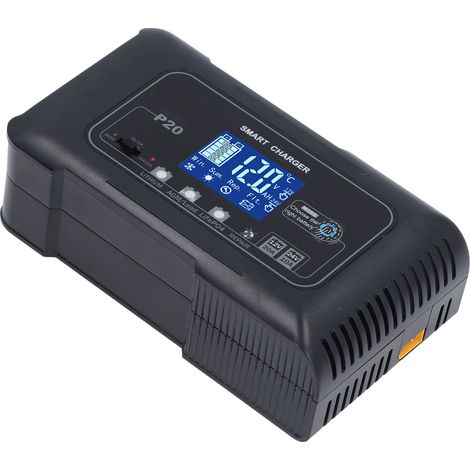 Chargeur de batterie intelligent pour voiture et moto, 12 V 20 A et 24 V 10 A, compatible avec bateaux, motos et tondeuses à gazon (100-240 V, prise européenne). (1/5)