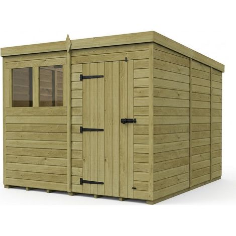 8ft x 9ft Pent Garden Shed Single Door With Windows - Pressure Treated Timber - L244 x W274 x H210 cm - Natural