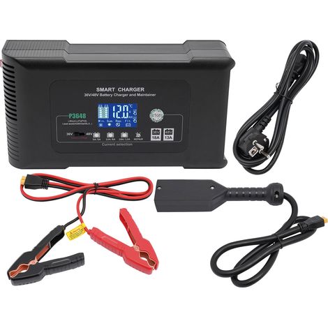Chargeur de batterie rectangulaire pour voiture 36 V - 18 A pour batteries plomb-acide 36 V - Rectangulaire - Compatible avec EZ-GO, Club-Car, statut LED, charge sûre à 7 niveaux (1/5)
