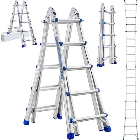 Escalera Telescópica de Aluminio 5,1 m, Escalera Articulada 3 en 1 Plegable Telescópica Multifunción Aluminio 5 x 5 peldaños