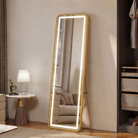 Miroir Pleine Longueur LED Or - 150x40cm - Miroir Mural et Sur Pied - avec Éclairage Intelligent Tactile - pour Chambre et Salon (1/5)