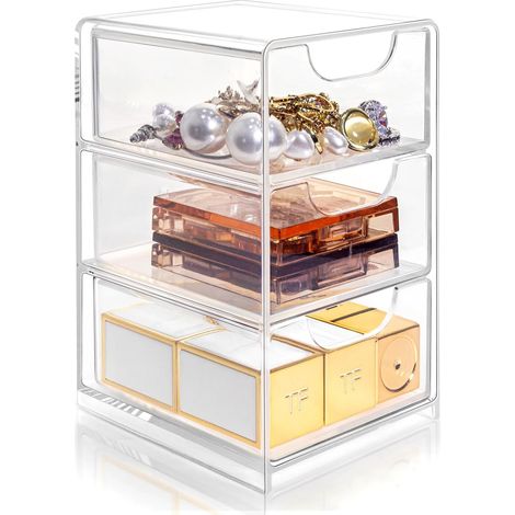 Boîte De Rangement Pour Bureau - Transparente Avec Tiroir - Pour Fournitures De Bureau Et Bijoux - 3 x 3,5 x 5 Pouces - 1 Pièce (1/5)