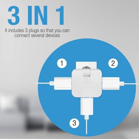 Multipresa piatta da incasso con 3 prese, spina piatta con connessione girevole a 180°, multipresa da parete con adattatore EU-US, 16A/250V, multipresa extrapiatta (1/4)