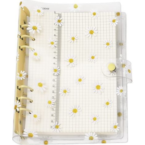 Couverture PVC A5 - Classeur Anneaux 6 Perforations - Motif Pâquerettes Jaune - Pour Documents Mobiles (1/5)