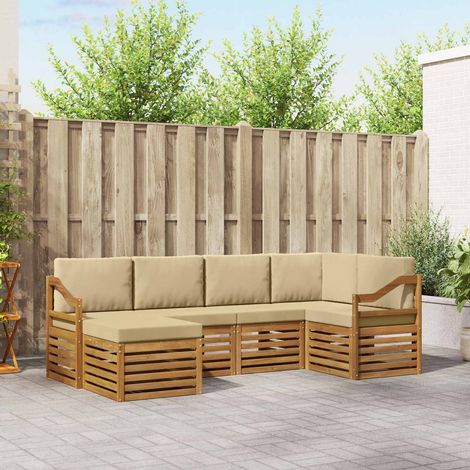 Ecksofa Set mit Kissen 6 pcs Natur und Beige Massivholz Akazie