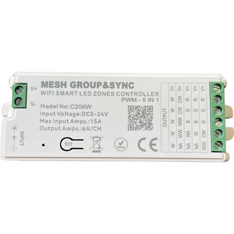 Centralina Controller 5 In 1 WIFI, RF 2.4G TUYA, Smart Life, Max 15A Tot. (6A/CH) DC5-24V 360W, per Striscia Led Mono Colore, CCT, RGB, RGBW, RGBCCT