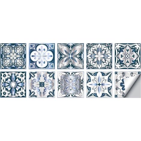 Juego de 10 pegatinas autoadhesivas para azulejos 20 x 20 cm, pegatinas azulejos PVC impermeables, papel tapiz decorativo pared resistente aceite (1/5)