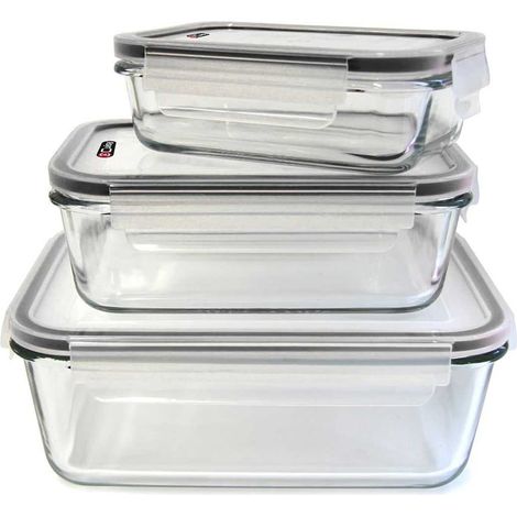 Altobuy – Lot de 3 plats en verre hermétiques avec couvercles en silicone – Résistants aux températures extrêmes – Passent au lave-vaisselle