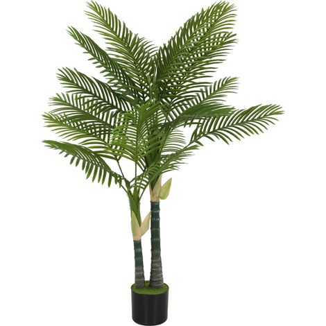 Palmier artificiel de 150 cm, avec 16 palmes, grande plante artificielle en pot pour salon ou balcon, vert (1/5)