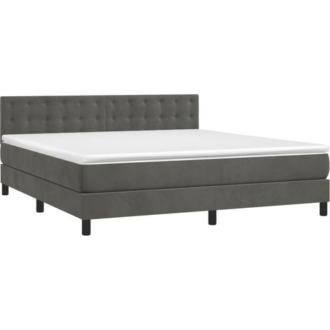 Box Spring Bed with Mattress&LED Dark Grey 180x200cm Velvet vidaXL (1/4)
