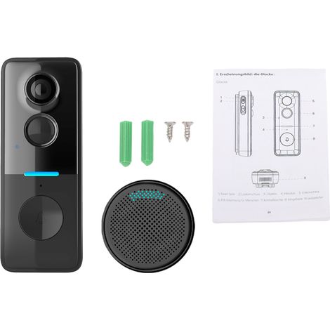 Sonnette intelligente avec caméra de porte TY App Control Vision nocturne infrarouge Interphone vidéo rechargeable bidirectionnel pour villa, bureau, appartement, utilisation Noir. (1/5)