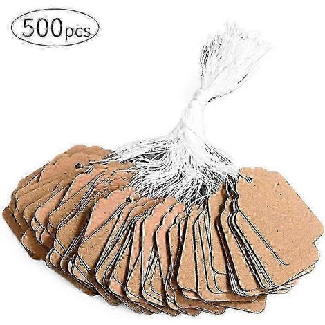 500 étiquettes de prix vierges en papier kraft avec ficelle cousue – Étiquettes de haute qualité, inscriptibles, pour bijoux, vêtements et commerce de détail. Papier kraft 25 x 15 mm (1/5)