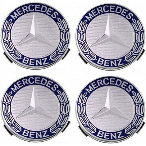 Lot de 4 cache-moyeux compatibles avec Mercedes Benz 75 mm - Bleu (1/5)